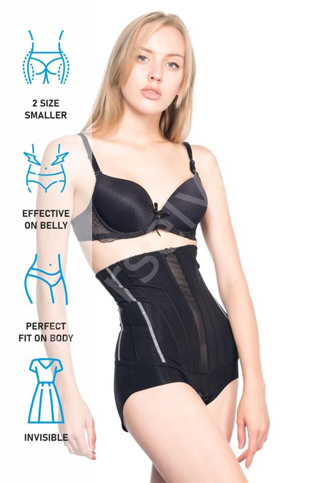 Siyah Emay 2886 Yüksek Bel Tül Slip Lazer Korse