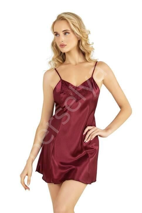 Bordo Kısa Saten Gecelik 8231