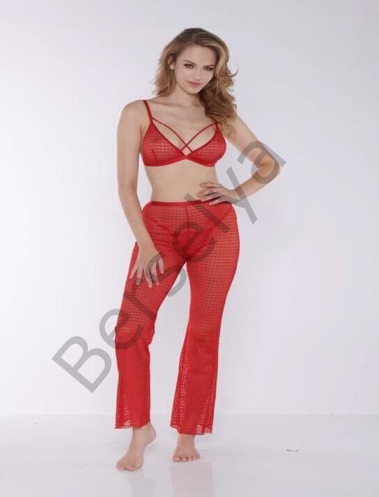 Kırmızı Transparan Fantezi Sütyen Pijama Takımı