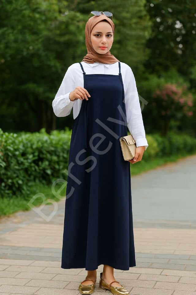 Kadın Lacivert Basic Ayarlanabilir Askılı Jile Elbise