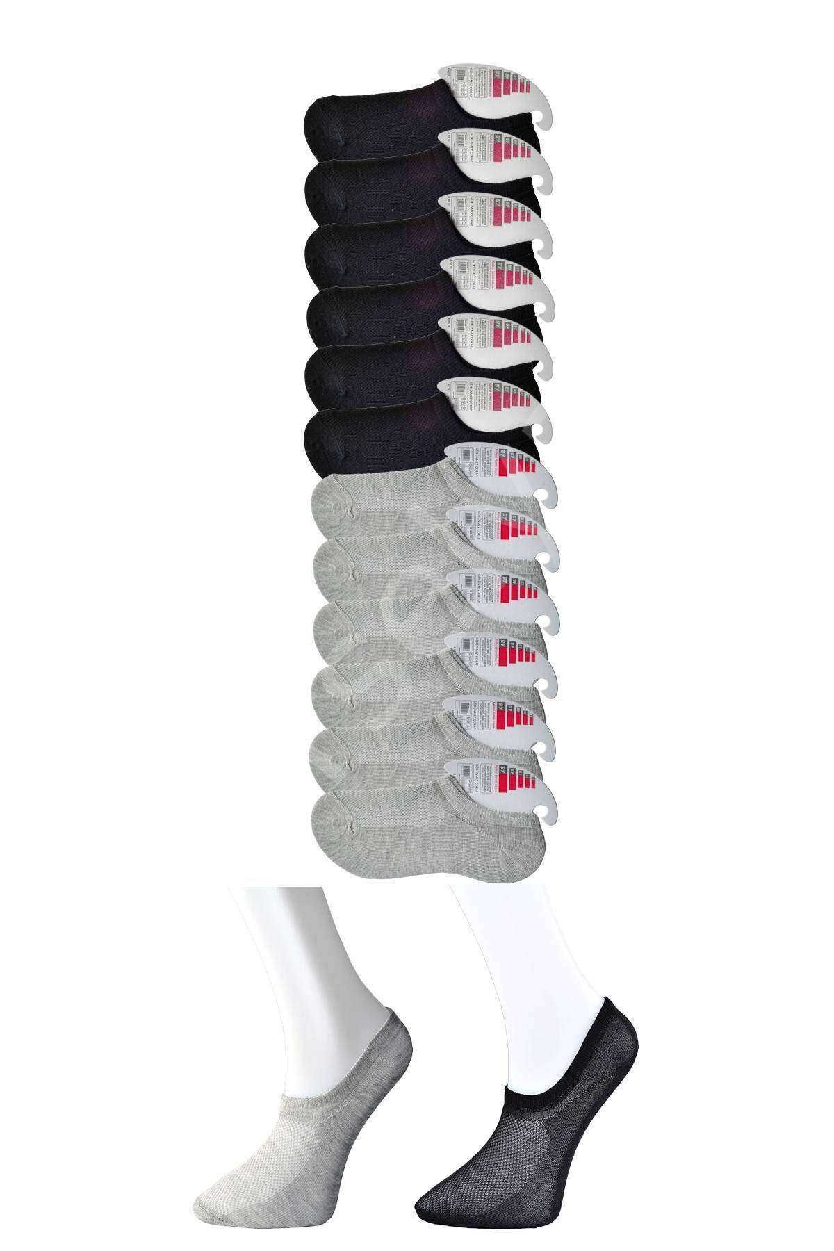 Siyah ve Gri Kadın Görünmez Çorap 12 çift