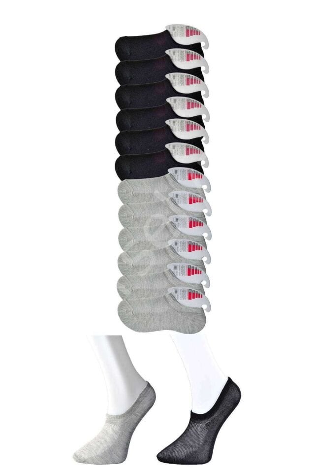 Siyah ve Gri Kadın Görünmez Çorap 12 çift