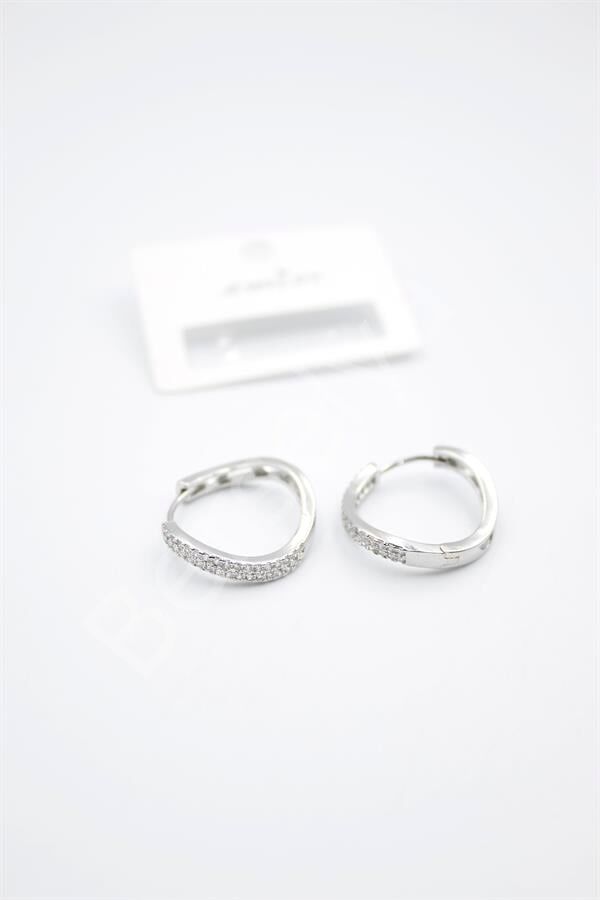 Taşlı Halka Küpe - Gümüş