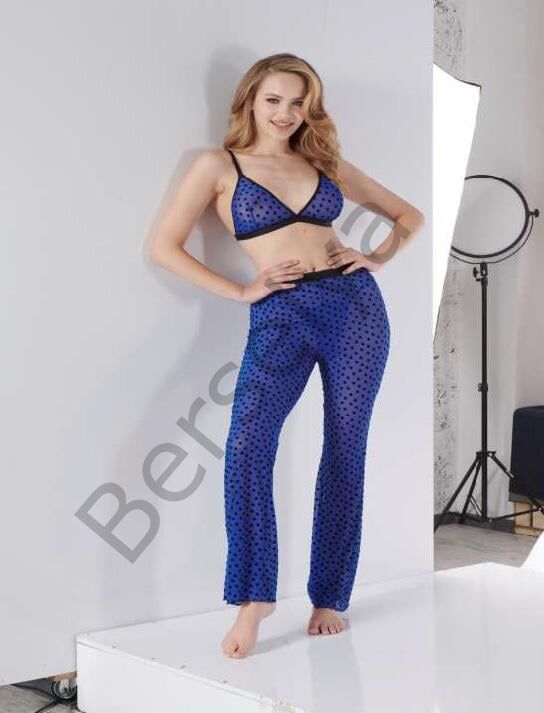 Mavi Transparan Fantezi Sütyen Pijama Takımı