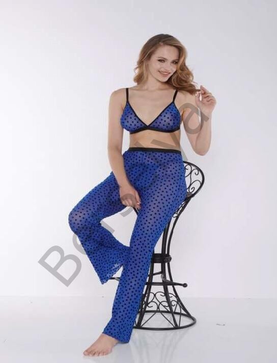 Mavi Transparan Fantezi Sütyen Pijama Takımı