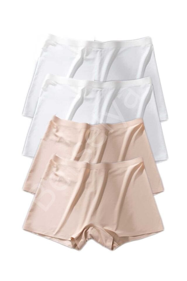 4 Adet Kadın Dikişsiz Görünmez İz Yapmaz Mini Şort Boxer Beyaz Ten