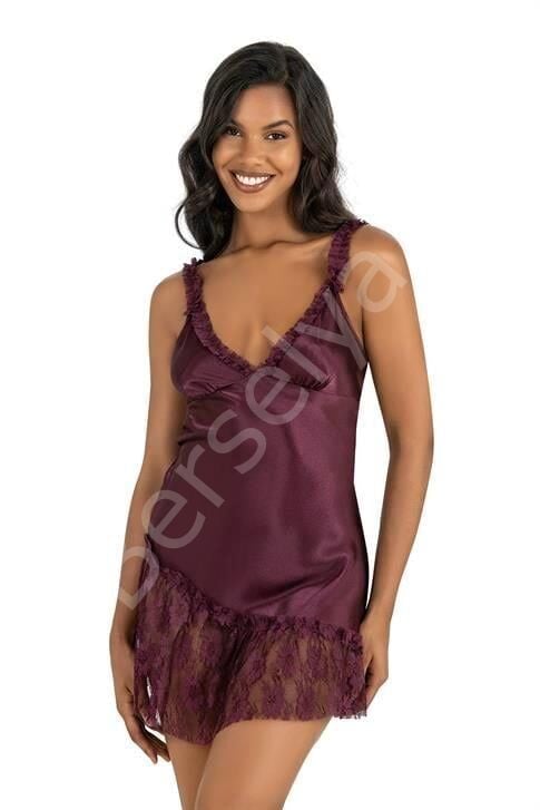 Mürdüm Kısa Saten Gecelik 8238