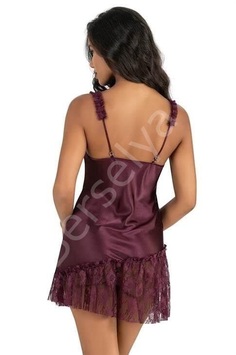 Mürdüm Kısa Saten Gecelik 8238