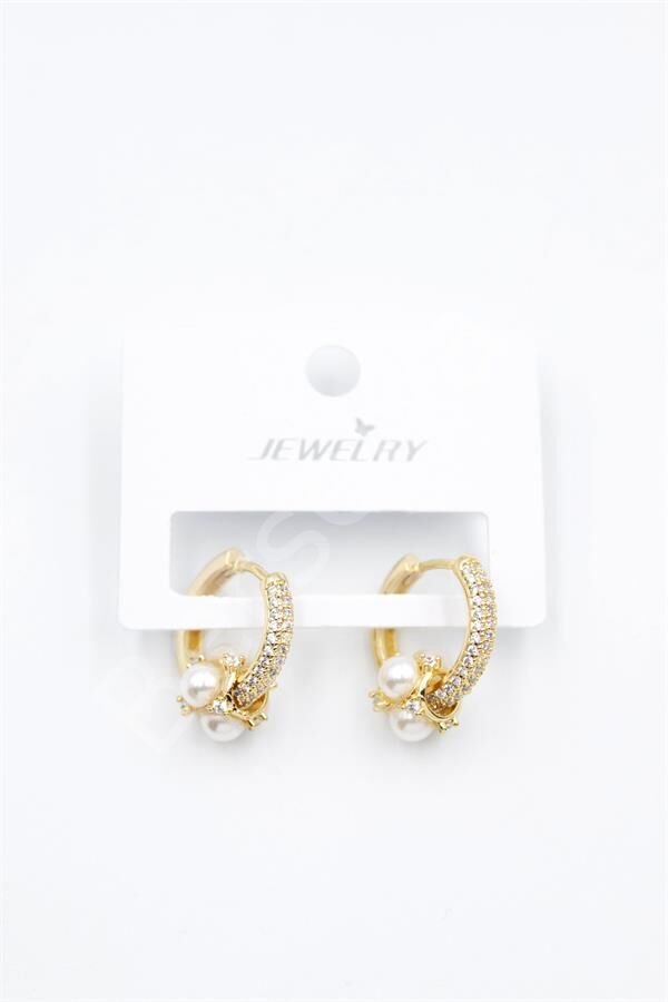 İncili Taşlı Halka Küpe - Altın