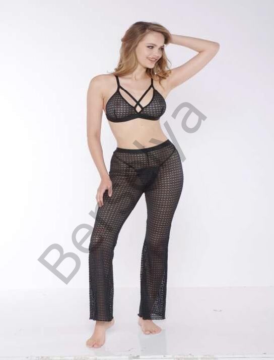 Siyah Transparan Göğüs İp Detaylı Fantezi Sütyen Pijama Takımı