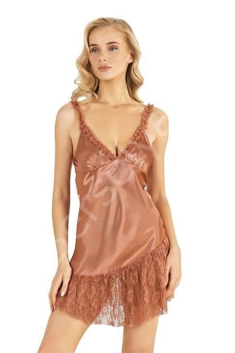 Bakır Kısa Saten Gecelik 8238