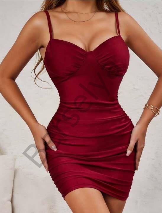 Bordo Büzgülü Mini Club Elbisesi