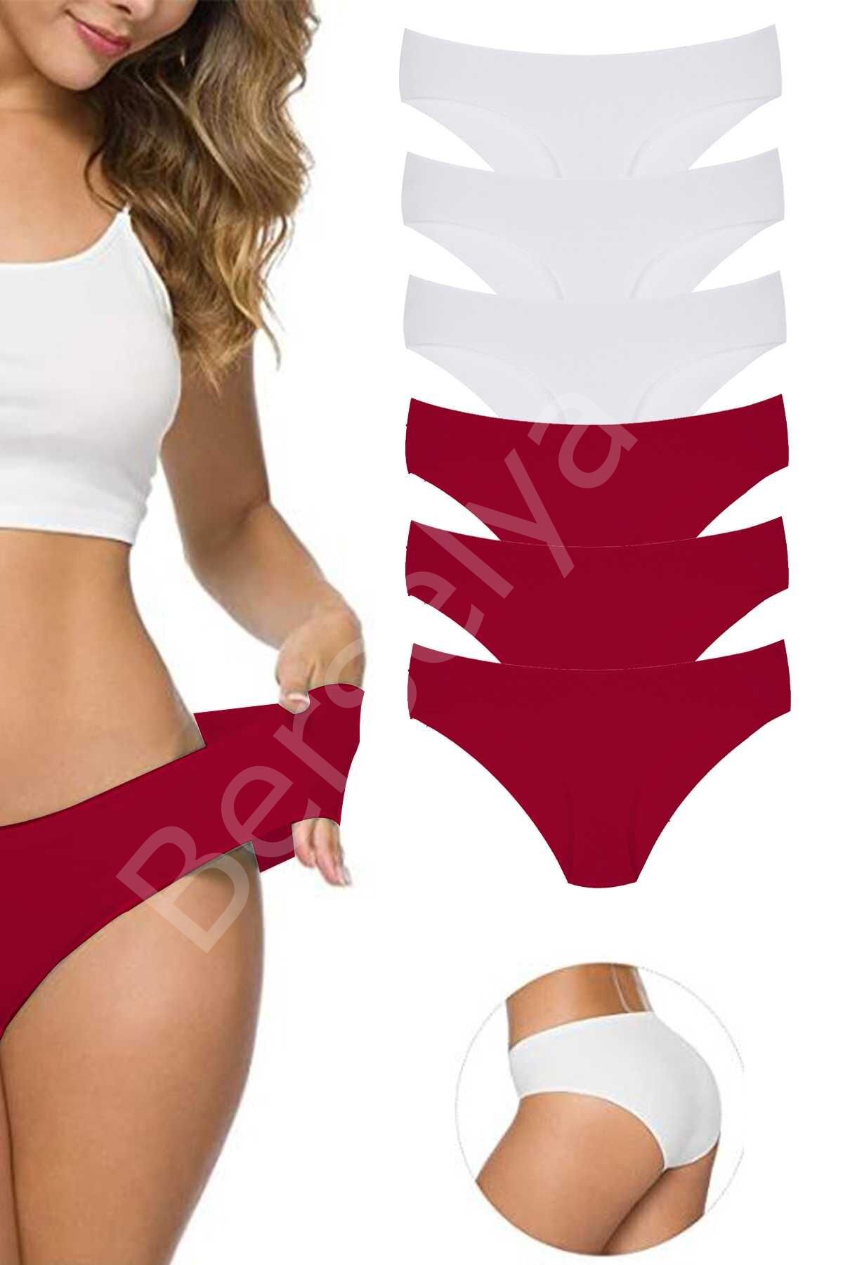 6 Adet Kadın Dikişsiz Lazer Kesim Esnek İz yapmayan Külot S6 L-XL