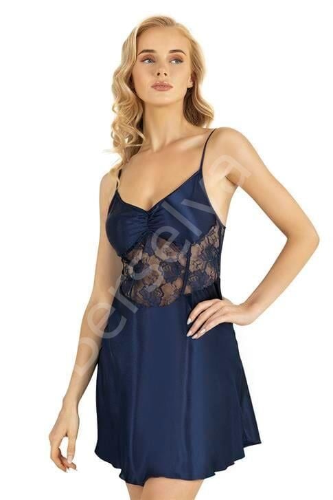 Lacivert Kısa Saten Gecelik 8239