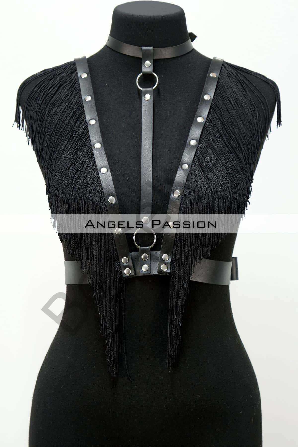 Püskül Ve Deri Büstiyer Harness, Püsküllü Clubwear, Deri Büstiyer - Brf767