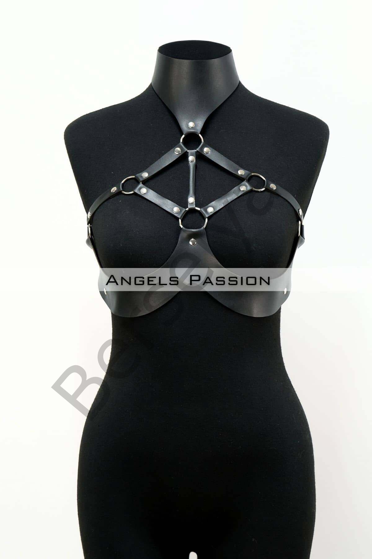 Göğüsleri Açık Deri Fantezi Giyim, Deri Göğüs Harness - Brf1237
