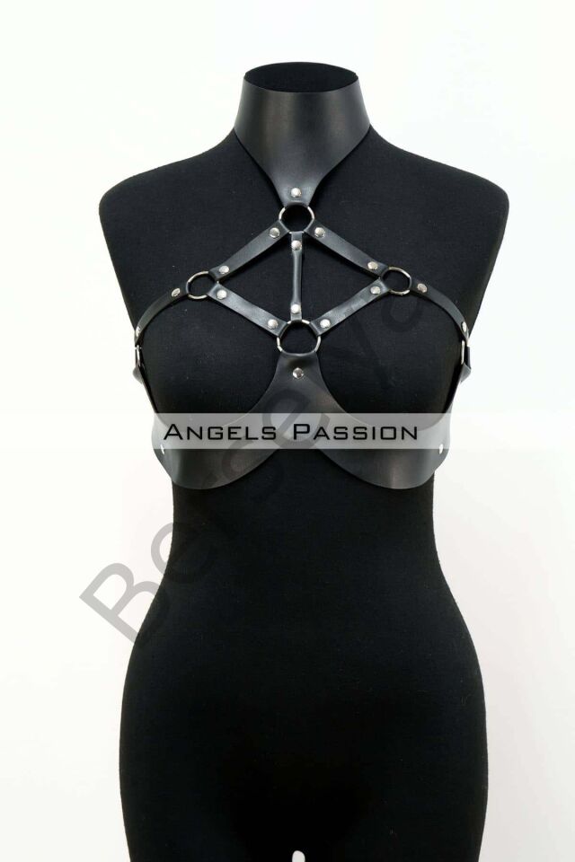 Göğüsleri Açık Deri Fantezi Giyim, Deri Göğüs Harness - Brf1237