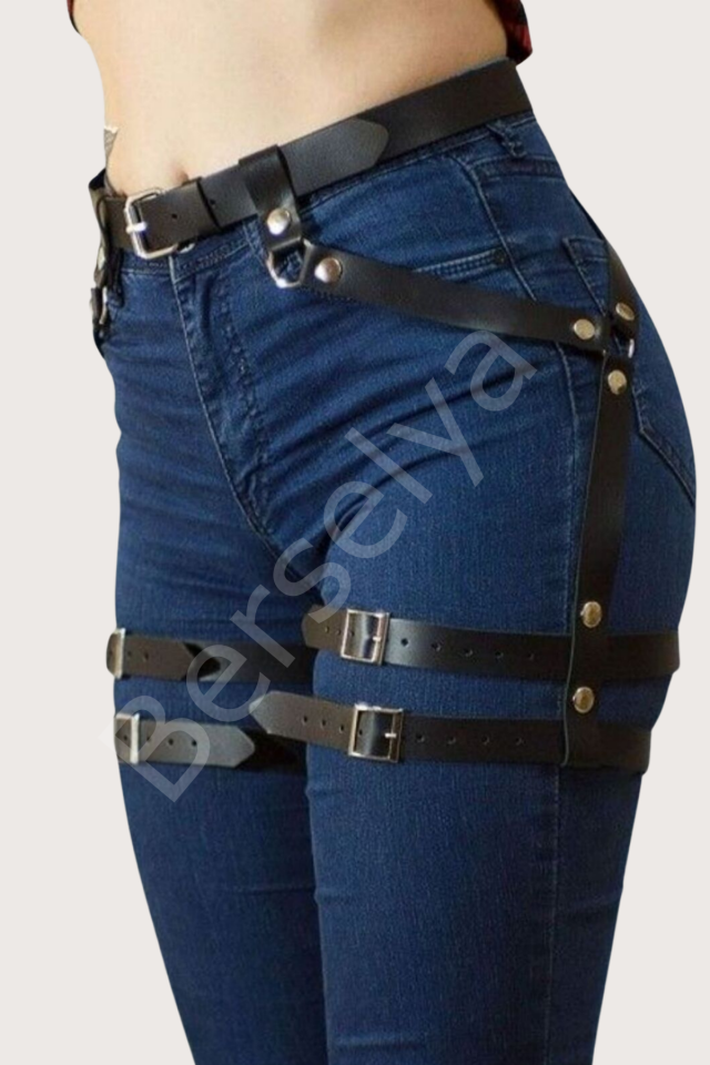 Pantolon Üstüne Çift Bacak Üstüne Bağlamalı Şık Harness Şık Suni Deri Kemer 700583