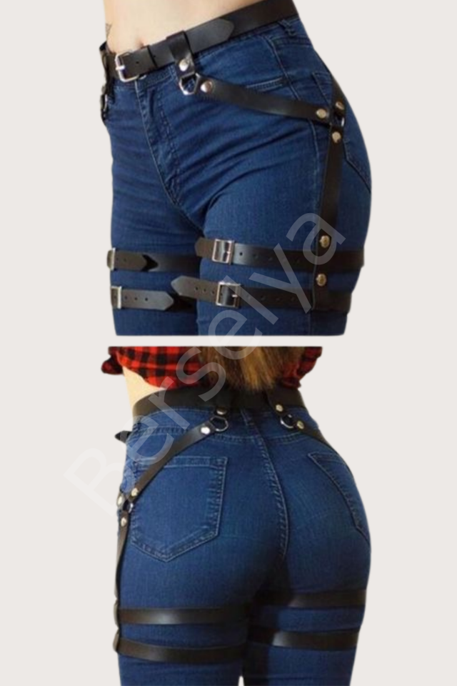 Pantolon Üstüne Çift Bacak Üstüne Bağlamalı Şık Harness Şık Suni Deri Kemer 700583