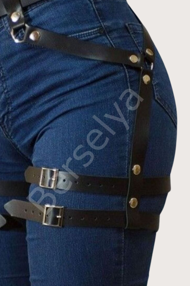 Pantolon Üstüne Çift Bacak Üstüne Bağlamalı Şık Harness Şık Suni Deri Kemer 700583