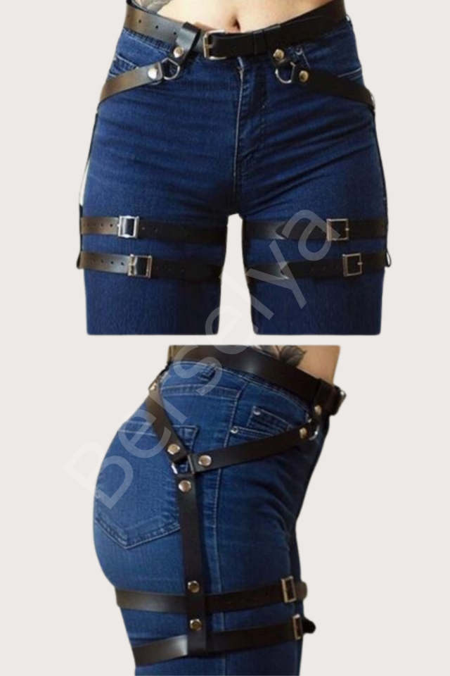 Pantolon Üstüne Çift Bacak Üstüne Bağlamalı Şık Harness Şık Suni Deri Kemer 700583
