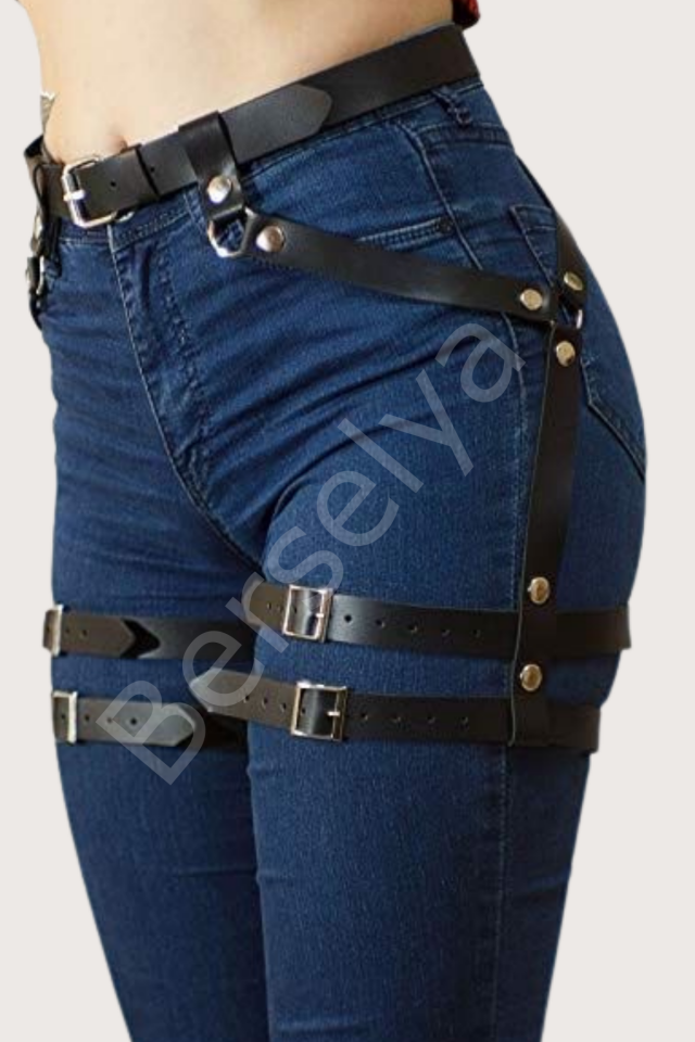 Pantolon Üstüne Çift Bacak Üstüne Bağlamalı Şık Harness Şık Suni Deri Kemer 700583