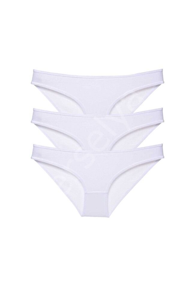 3 adet Süper Eko Set Likralı Kadın Slip Külot Beyaz S