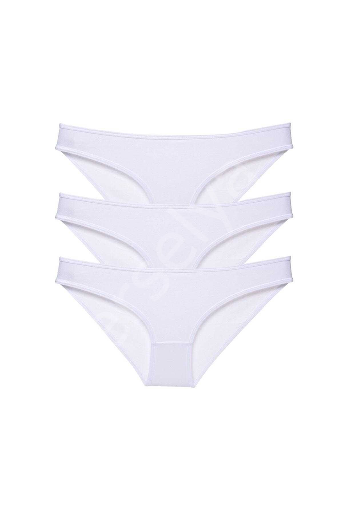 3 adet Süper Eko Set Likralı Kadın Slip Külot Beyaz M