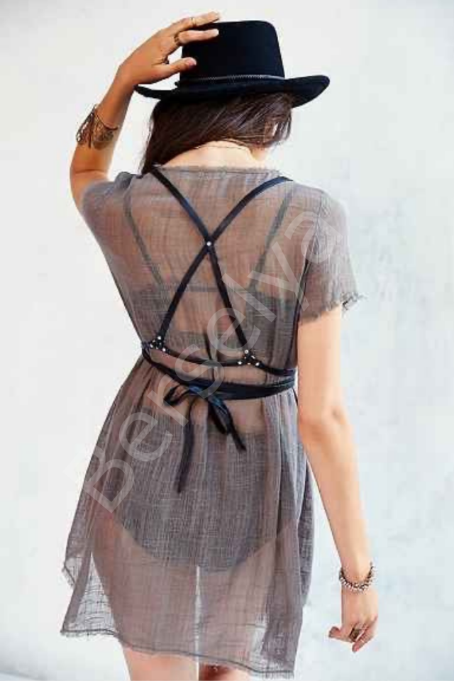 Kıyafet Üstüne Göğüs Altından Ön Ve Arkadan Çapraz Bağlamalı Harness Şıksuni Deri Kemer 700995