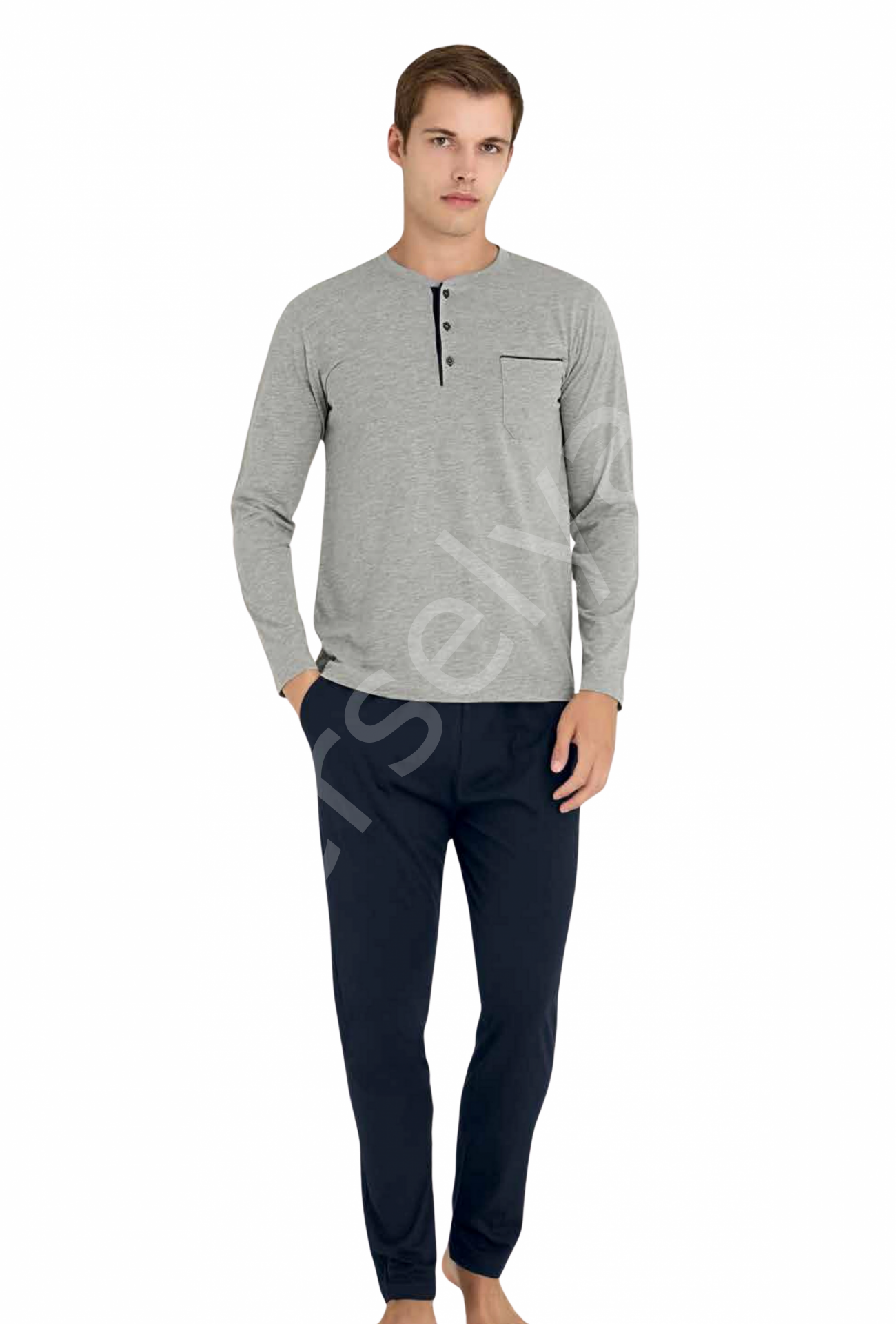 Kly Midi Yaka Erkek Uzun Kollu Kışlık Pijama 9250