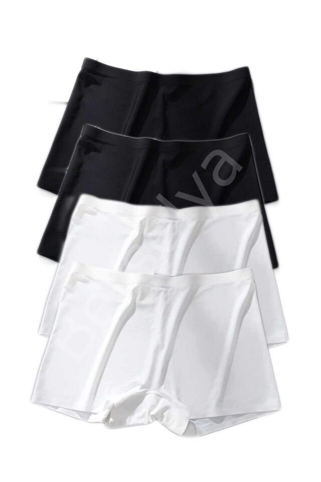 4 Adet Kadın Dikişsiz Görünmez İz Yapmaz Mini Şort Boxer Siyah Beyaz