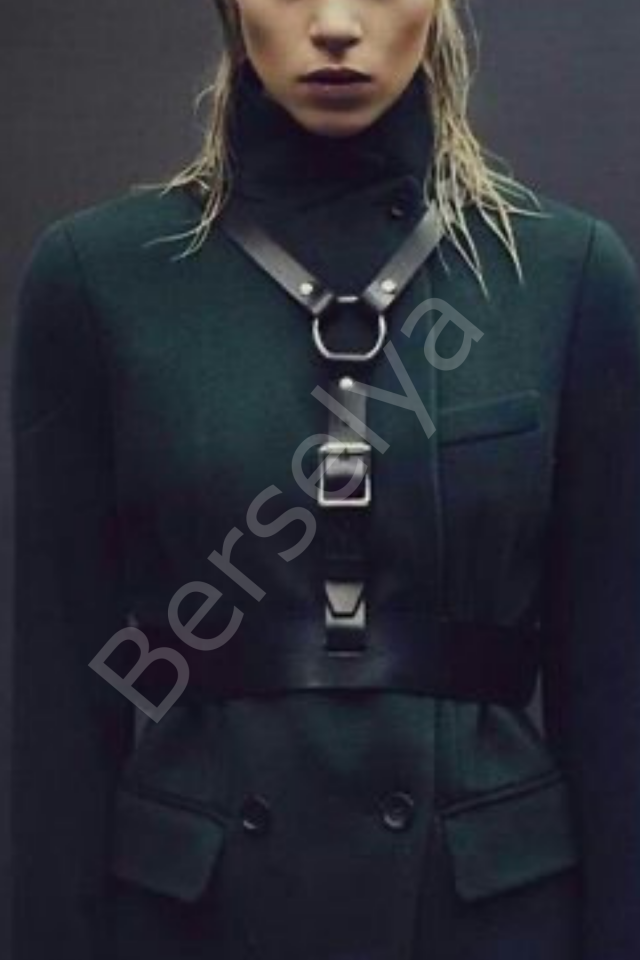 Kıyafet Elbise Üstüne Belden Bağlama Ortadan Bağlamalı Tek Kemerli Harness Suni Deri Kemer 800102-1