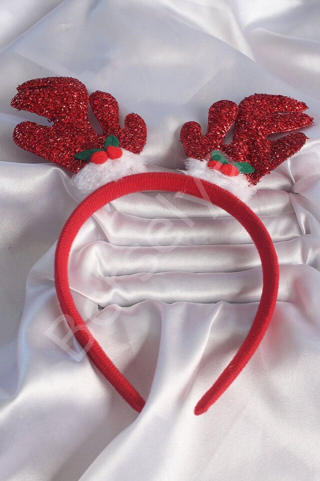 Yılbaşı Temalı Simli Geyik Boynuzu Figürlü Taç