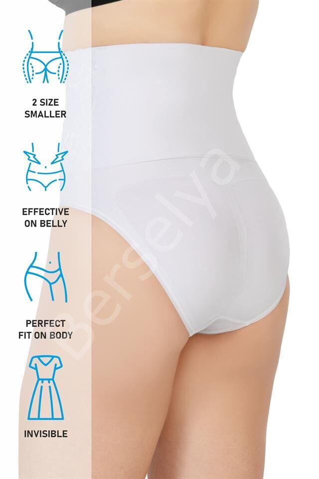 Beyaz Emay 2090 Önü Dantelli Yüksek Bel Slip Korse