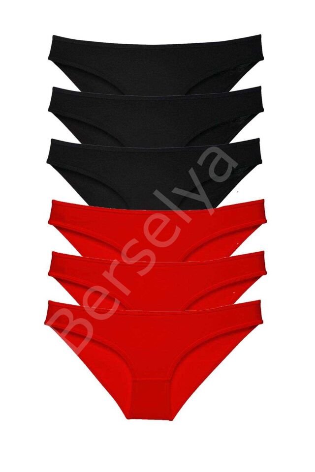 6 adet Süper Eko Set Likralı Kadın Slip Külot Siyah Kırmızı