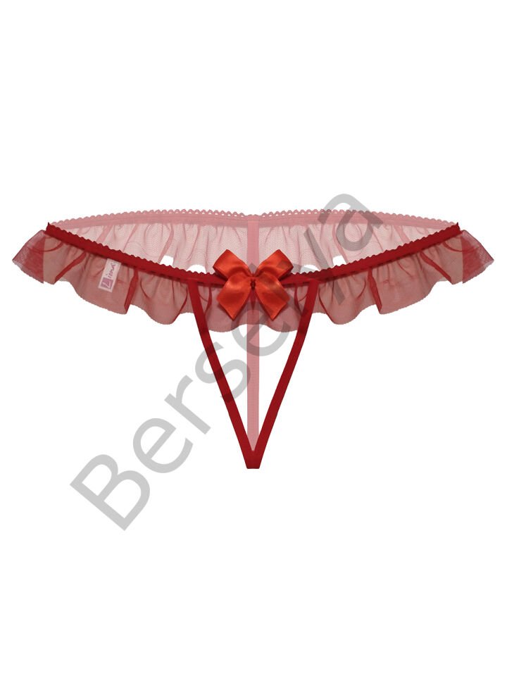 Kırmızı Dantelli Taşlı Kadın Fantezi Külot