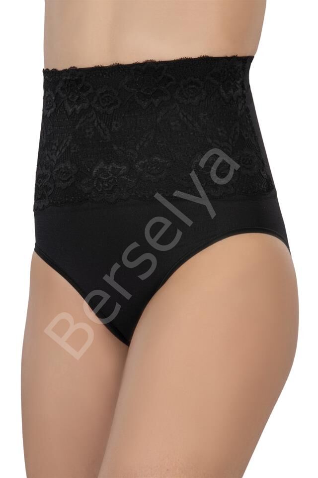 Siyah Emay 2090 Önü Dantelli Yüksek Bel Slip Korse