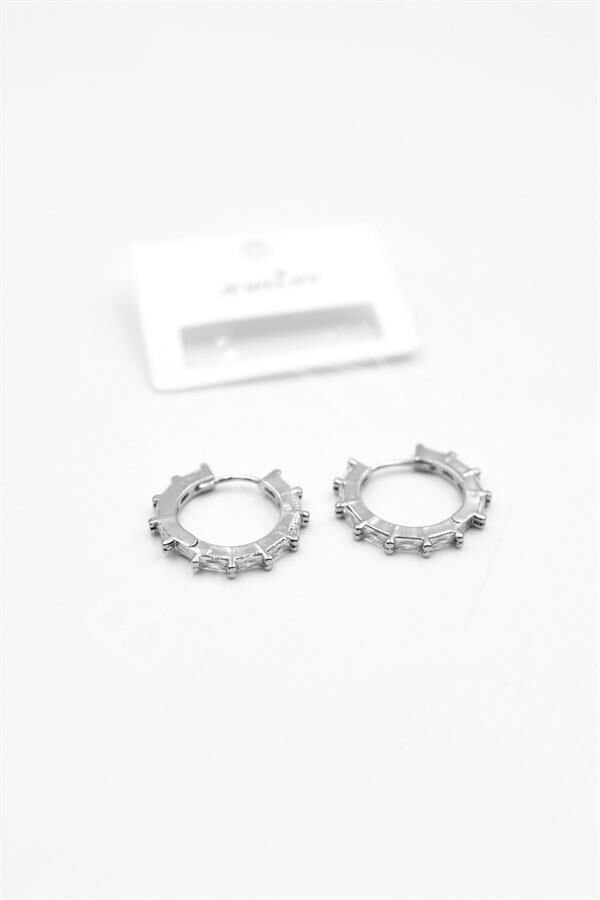 Baget Taşlı Küpe - Gümüş