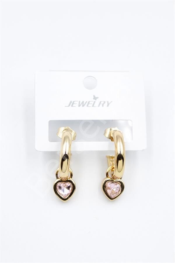 Kalp Halka Küpe - Pembe