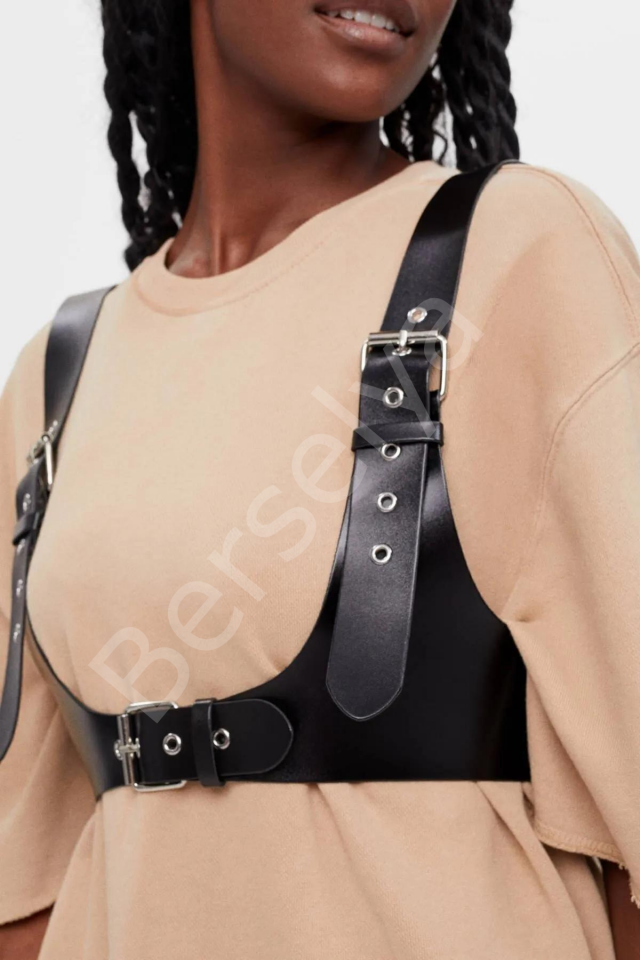 Kıyafet Elbise Üstüne Yanlardan Bağlamalı Ayarlı Tokalı Harness Suni Deri Kemer 800580