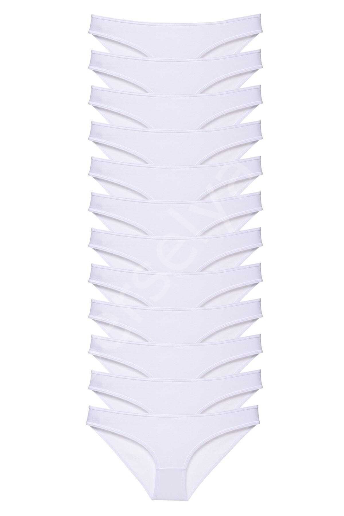 12 adet Süper Eko Set Likralı Kadın Slip Külot Beyaz M