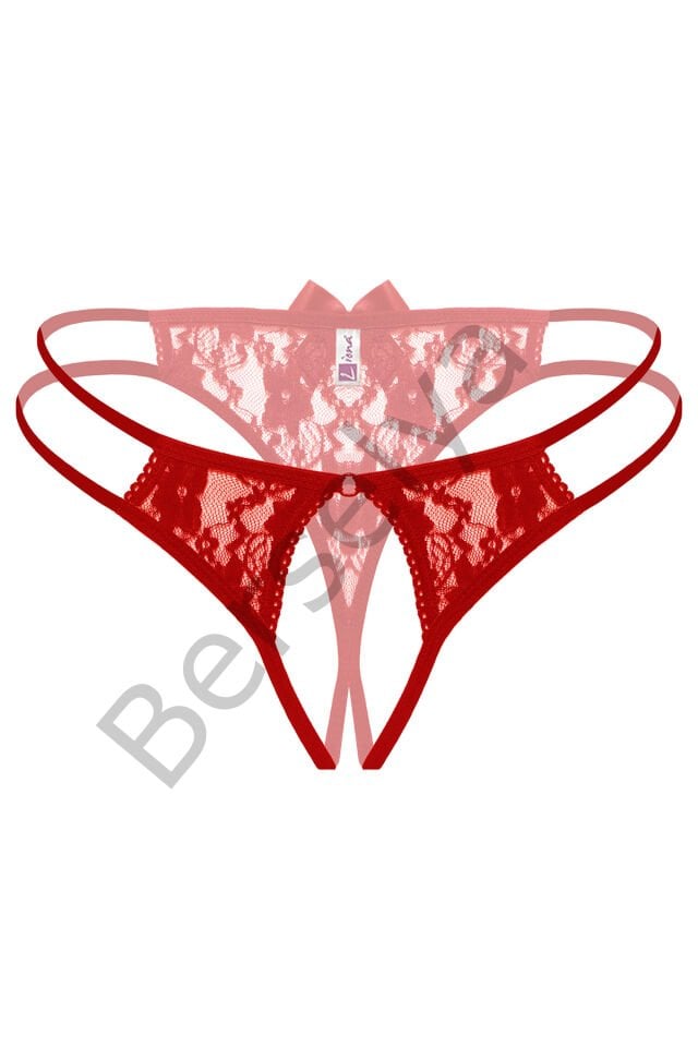 Kırmızı Dantelli Önü Açık Fantezi Külot