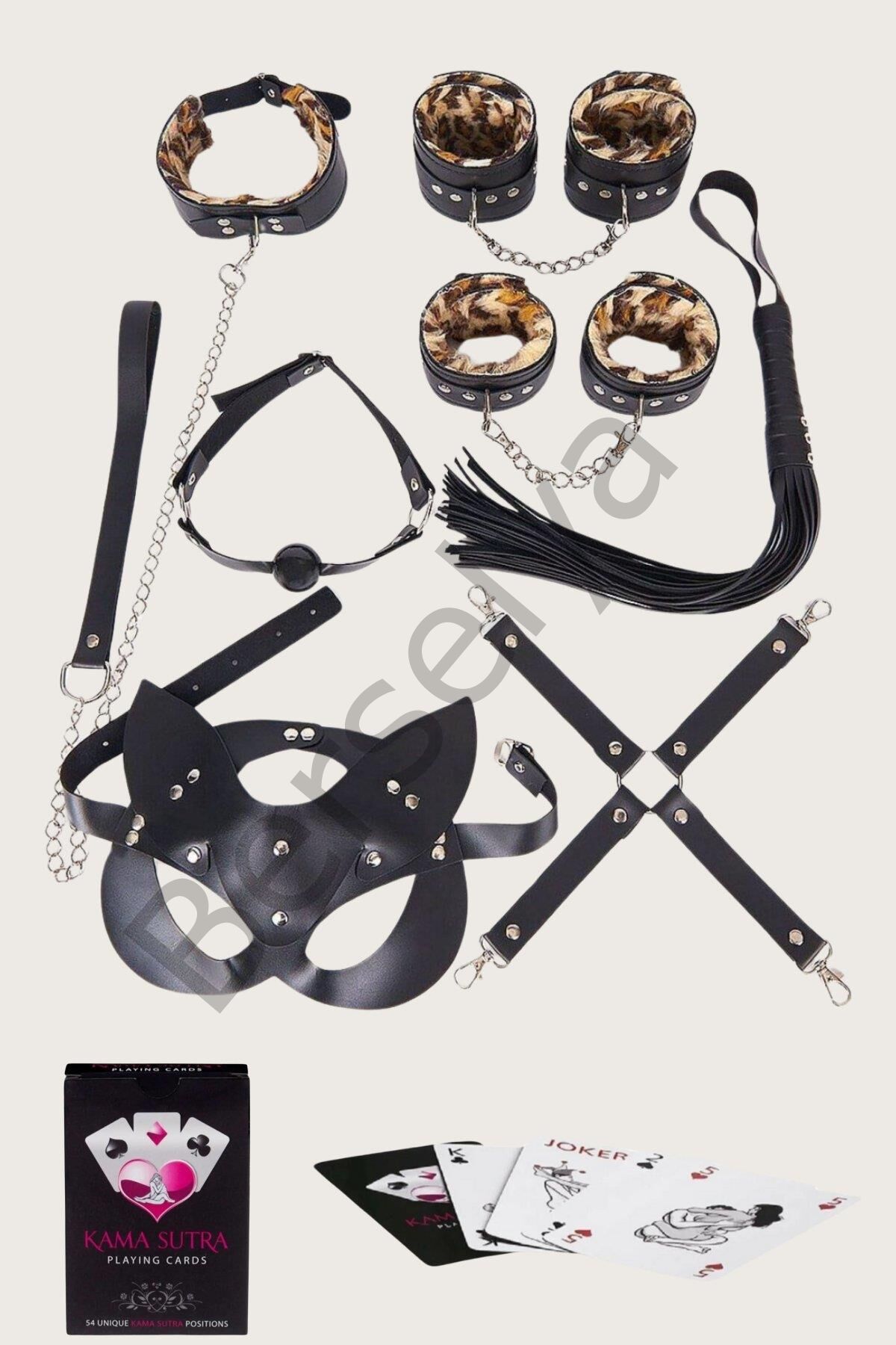 Sexy Görselli Oyun Kartı Kama Sutra 7'li Leopar Harness Set